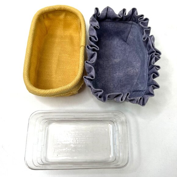 Vintage 2000 Longaberger Small Basket Extra Liner Chambray Yellow w/ Protector - Picture 10 of 11